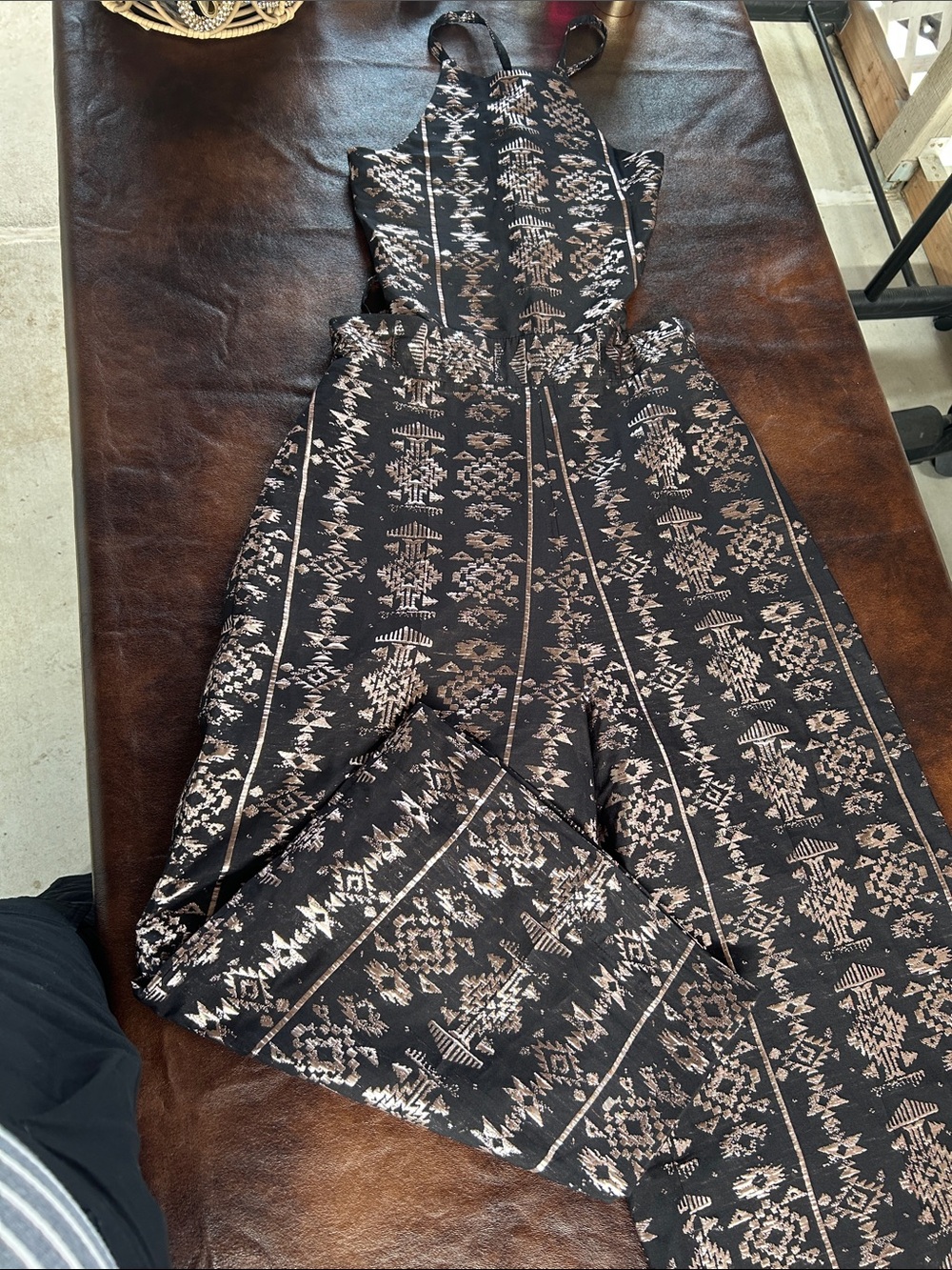 Black Patterned Women’s Sundress with Beige Motif